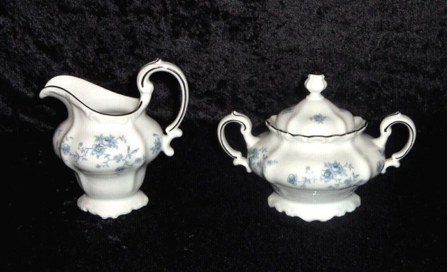 VTG Blue Garland Sugar Bowl & Creamer Johann Haviland China Bavaria Victorian