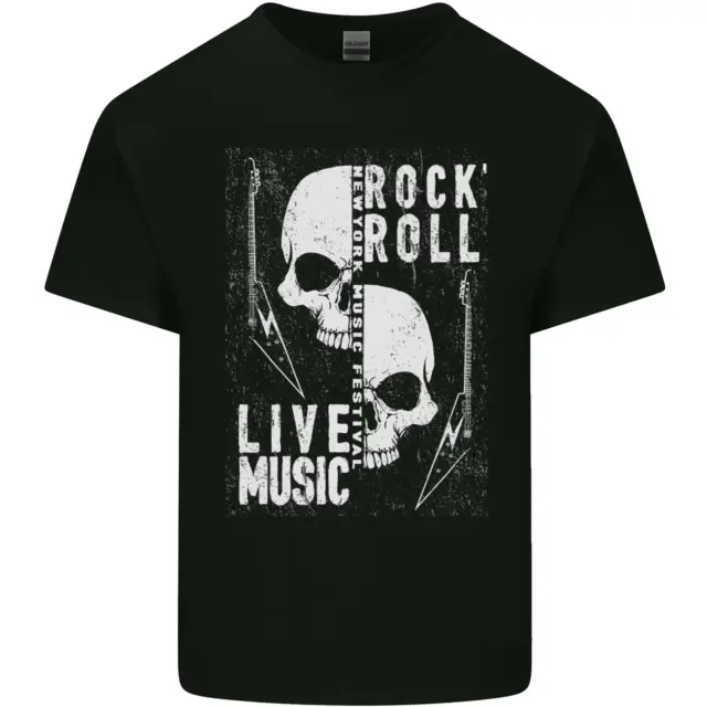 T-shirt top chitarra rock n roll musica dal vivo teschio da uomo cotone