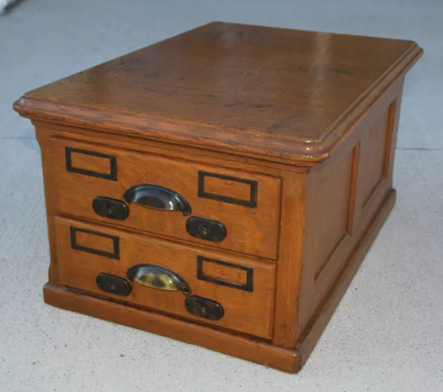 Antique 2 Drawer Quartersawn Oak Office Library Bureau Card Catalog File Cabinet