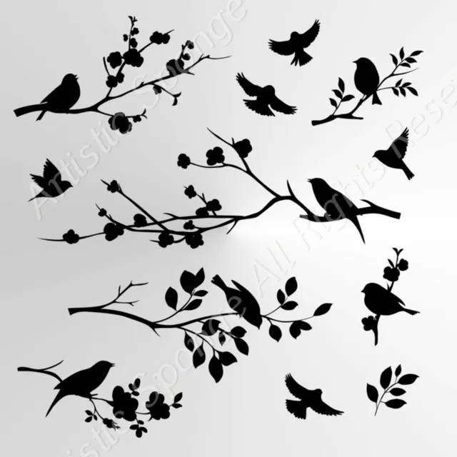 Birds Tree Set BIG SIZES Reusable Stencil Wall Decor Nature Shabby Chic / Bird2
