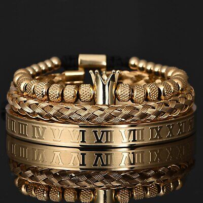 Luxury Roman Royal Crown Stainless Steel Charm Bracelet for Men Jewelry