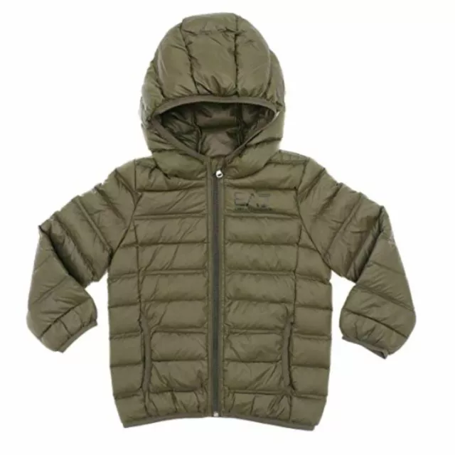 ARMANI EA7 piumino giacca piuma d'oca bambino verde militare cappuccio 8 anni