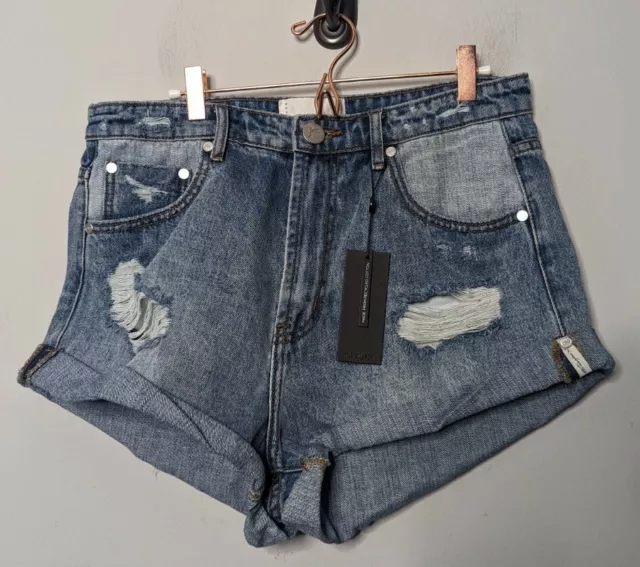 New One Teaspoon Womens Shorts Size 31 Mid Waist Blue Jean Senim Bandit NWT