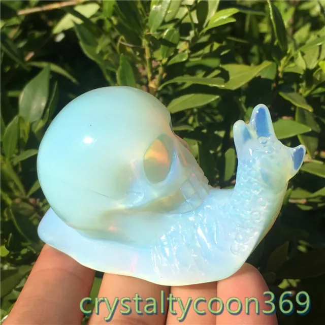 2"+ Opalite White Snail Hand Carved Quartz Crystal Skull Reiki Healing 1pc