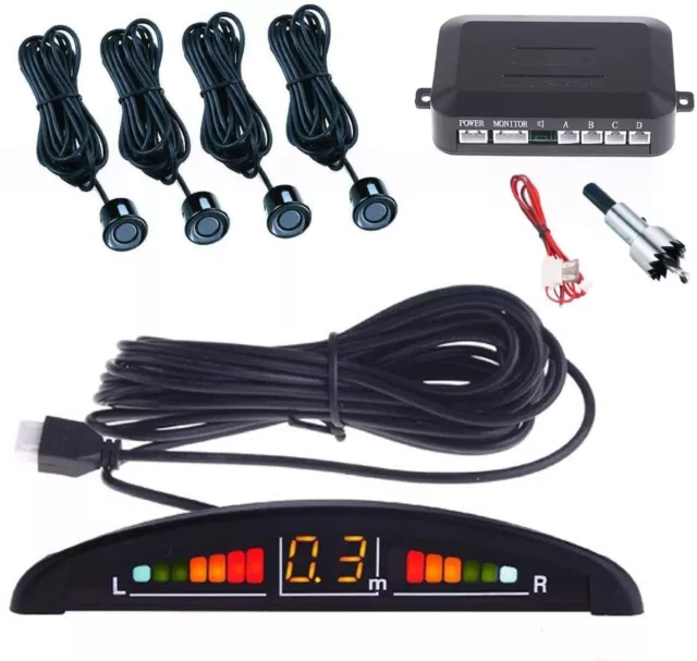 Kit 4 Sensori Di Parcheggio Per Auto Con Display Suono Led Acustico Verniciabili