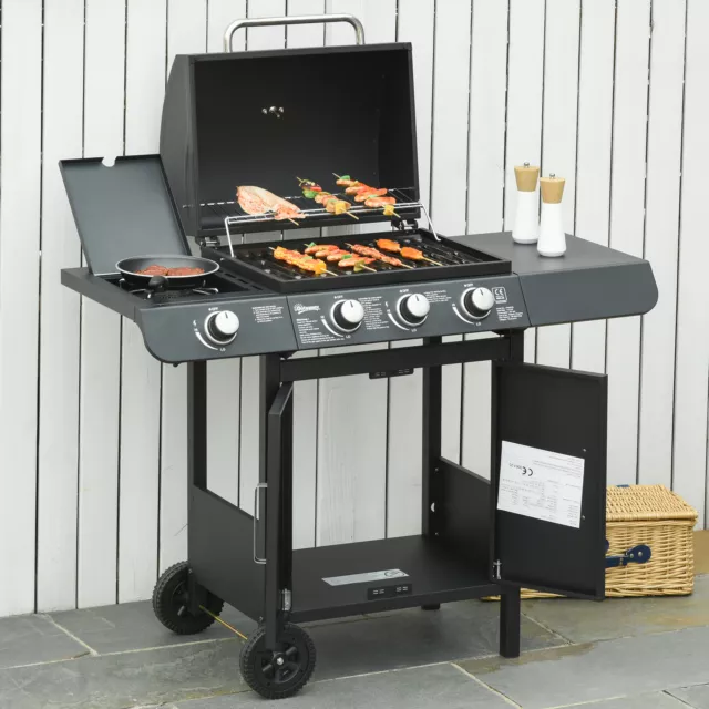 Deluxe Gas Barbecue Grill 3+1 Burner Garden BBQ Large Cooking Area Side Burner