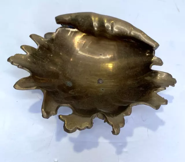 Vintage Solid Brass Heavy Sea Shell Clam Trinket Change Dish Ashtray