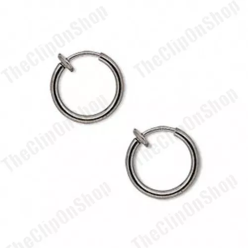 CLIP ON small 13mm hoops GUNMETAL BLACK set HOOP EARRINGS non-pierced ears 1.3cm