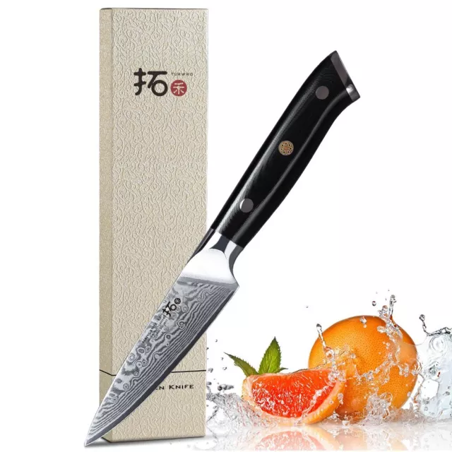 TURWHO 3.5inch Paring Knife Japanese VG10 Damascus Steel Kitchen Peeling Knives