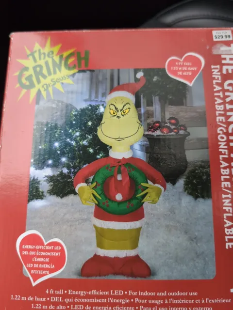 Christmas Inflatable The Grinch Dr Seuss 4 FT Tall Airblown LED Santa Gemmy