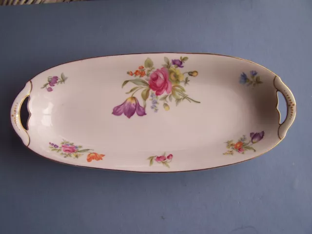 2 Pc  K P M Floral Rose & Gold Trim Platter With Matching Celery Handled Tray 3