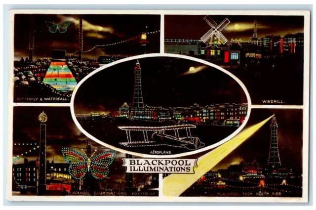 c1960's Blackpool Illuminations England Multiview Lancashire RPPC Photo Postcard