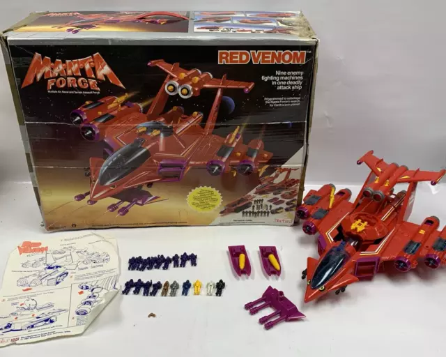 Vintage Manta Force Red Venom Bluebird 1987 Playset Red Jet Plane & Figures Z10T