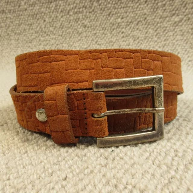 Cintura Pelle 38 95 Marrone Geometrica Fatta a Mano Italy Skinny Vintage 7113