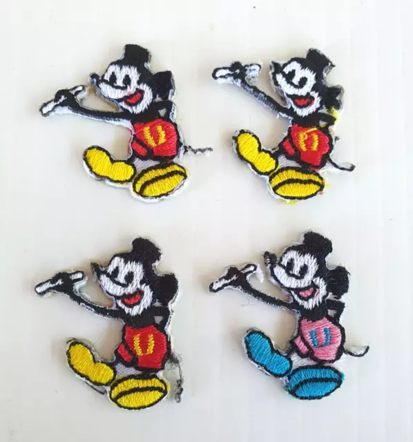 Bulk Lot of 4 x Small Micky Mouse Woven  Cloth Patch Badge Motif