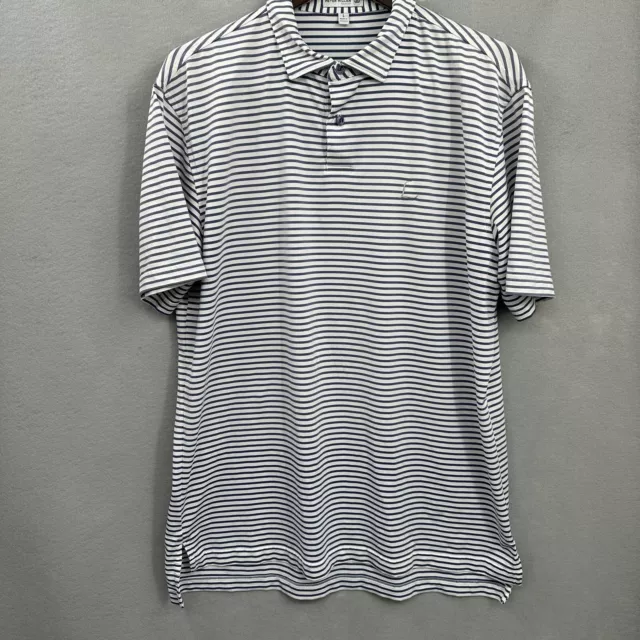 Peter Millar Polo Shirt Mens Large White Blue Striped Tour Fit Performance Golf