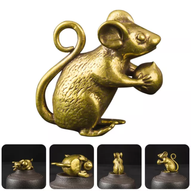 Brass Mouse Feng Shui Statue Lucky Rat Charm Zodiac Wealth Amulet Decoration