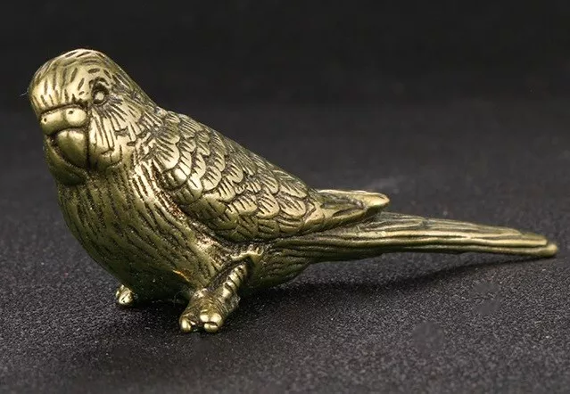 Solid Brass Budgie Vintage Ornament Antique Victorian Old Golden Lustre Bird UK