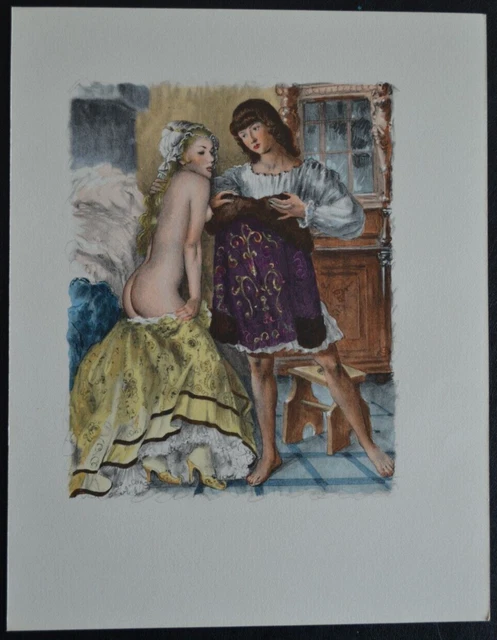 Lithographie Erotique Vers 1950 Femme Nue Erotisme Curiosa L'habillage