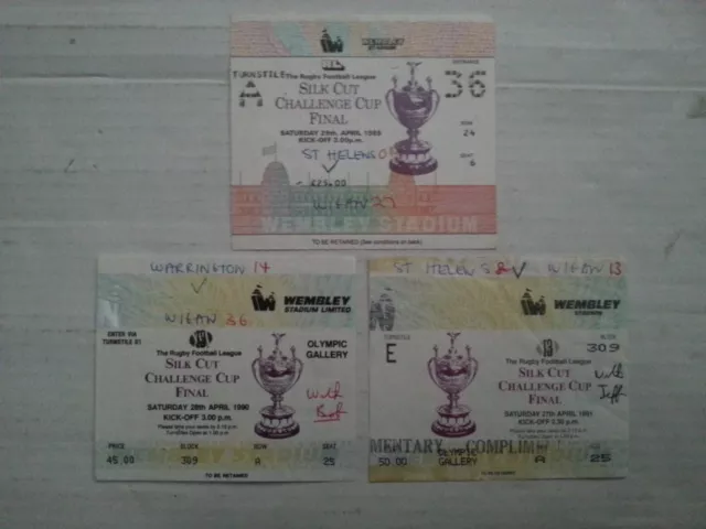 RUGBY LEAGUE CHALLENGE CUP TICKETS Wembley x3 1989,  1990, 1991 LOT