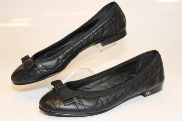 Christian Dior Italy Made Womens 37.5 7.5 Black Quilted Leather Ballet Flats