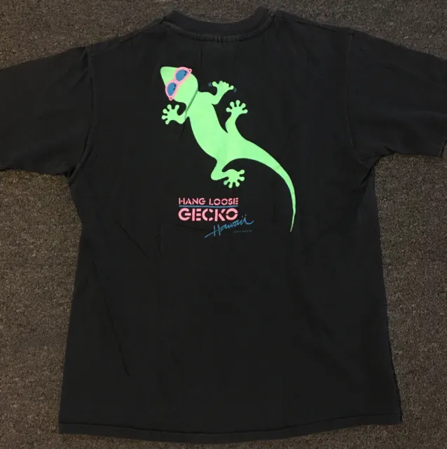 Vtg 80s Hang Loose Hawaii Gecko Faded Shirt M L Single Stitch TC Surf Grunge 90s