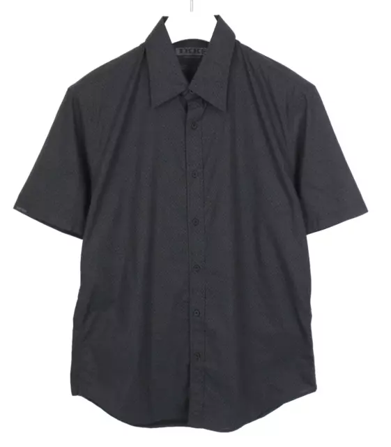 IKKS Chemise Homme Grand Manche Courte Col Italien à Motifs Boutonné Noir