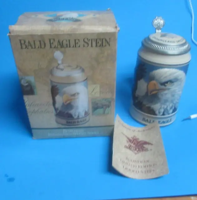 Anheuser Busch Lidded Beer Stein Endangered Species Bald Eagle Budweiser w/box