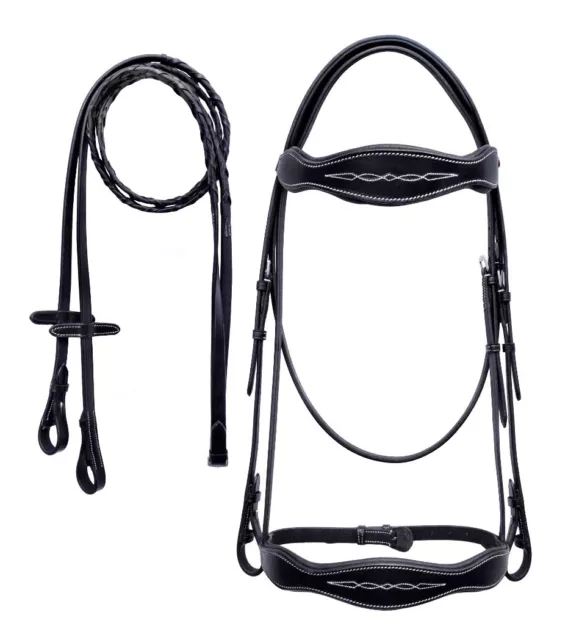 English Horse Black Padded Leather Tack All-Purpose Scalloped Bridle 803AZ01BK-F