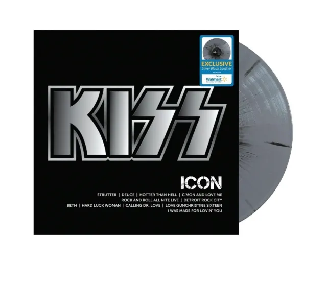 KISS Icon LP Vinyle Silver Black Splatter Couleur Neuf