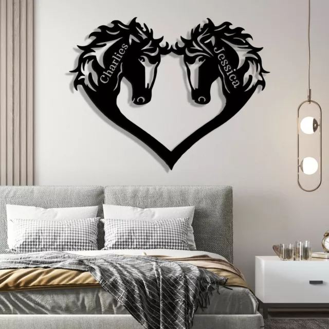 Personalized Couple Horse Heart Wall Art Metal Rustic Hanging Wall Wedding Decor