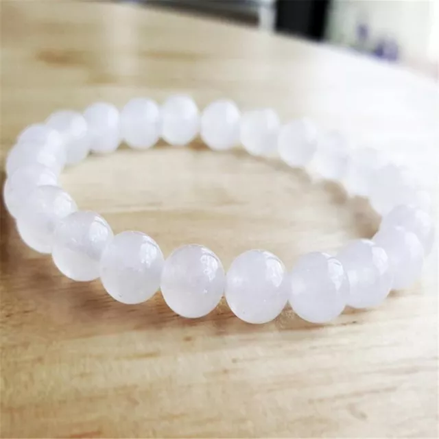 8mm Natural White Quartz Handmade Mala Bracelet Healing Spirituality Chakas Cuff