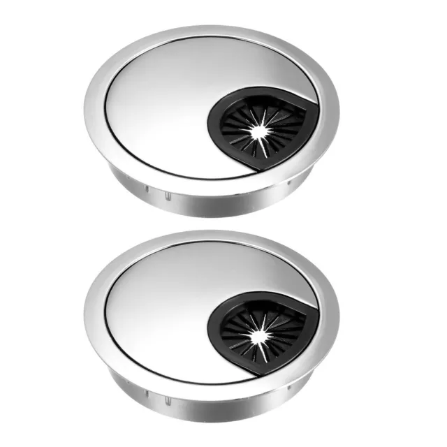 Cable Hole Cover, 2-3/8" Zinc Alloy Desk Grommet, 2 Pcs (Bright Silver)