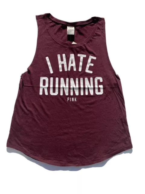 VICTORIAS SECRET PINK GRAPHIC "I HATE RUNNING" TANK  TEE NWT Original Small