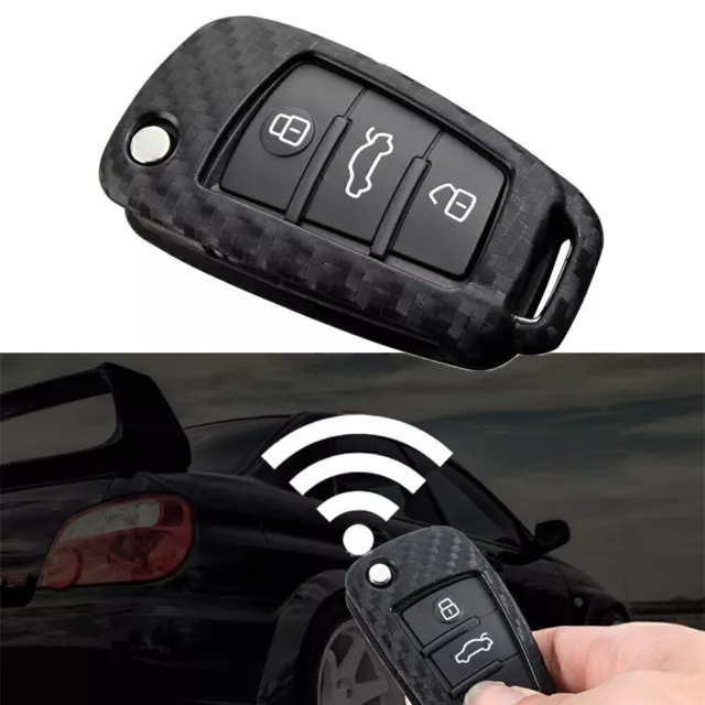 For Audi A1 A3 S3 Q3 Q7 TT Carbon Fiber Hard Flip Key Fob Case Shell Cover ABS