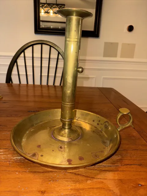 Antique Primitive Extra Large Brass Push Up Chamber Stick Candle Holder