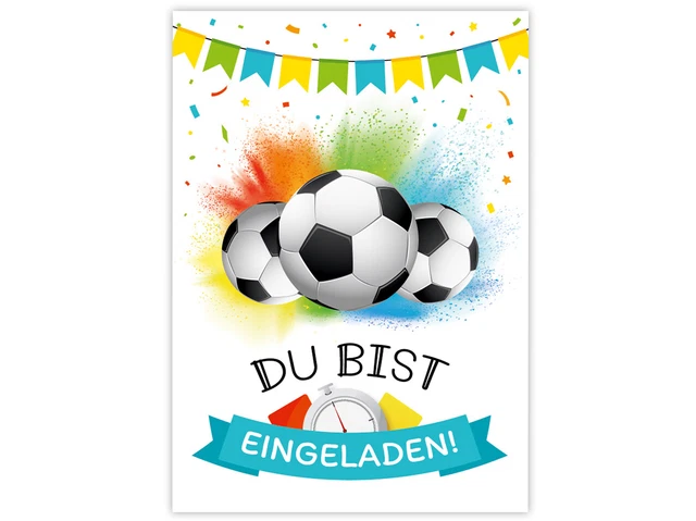 Fußball-Kindergeburtstag Einladungskarten-Set – 16-teilig, Inkl. Umschläge, Tüten, Aufkleber & Mehr