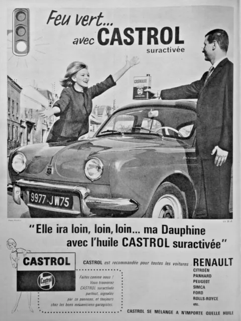 Publicité De Presse 1961Feu Vert Avec Huile Castrol Suractivée Renault Dauphine