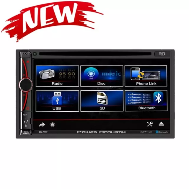 Power Acoustik PD-7002 2-DIN DVD Bluetooth Multimedia Receiver w/ 7" Touchscreen