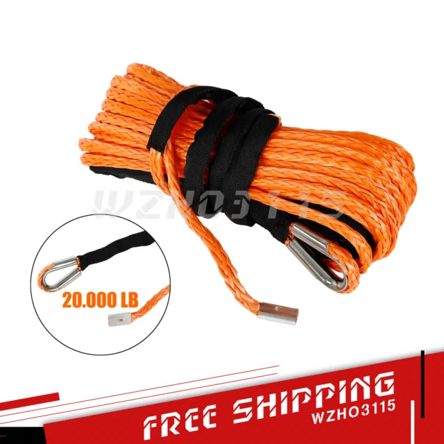 Synthetic Winch Rope Line Cable 20.000 LB ATV UTV W/Sheath Orange 5/16" x 50'