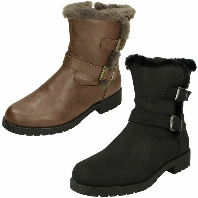 Femmes Noir ou Marron Fausse Fourrure Bordure Spot On Bottines: F4R451