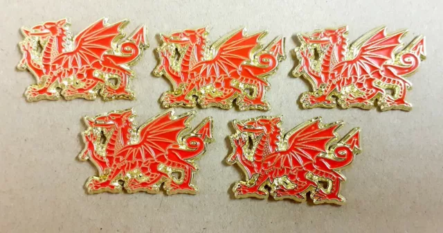 Joblot 5 X Wales Welsh Dragon Pin Badge High Quality Made