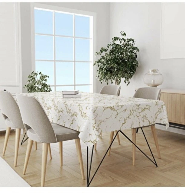 Marmor Weißgold Tischdecke PVC Wischen Öldecke Tisch Rund Oval Rund Neu