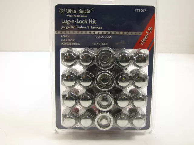 White Knight 771007 Wheel Lug & Lock Kit - 12mm X 1/2 Acorn Lug Nuts, Hex 13/16" White Knight 771007 Wheel Lug & Lock Kit - 12mm X 1/2 Acorn Lug Nuts, Hex 13/16"