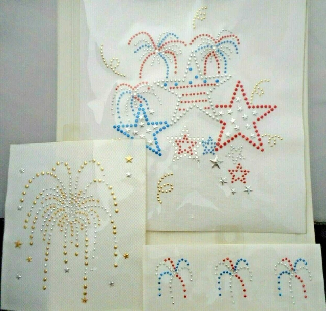 Lot of 5 Color Patriotic Fireworks Rhinestone Iron-On Hot-Fix Transfers #37