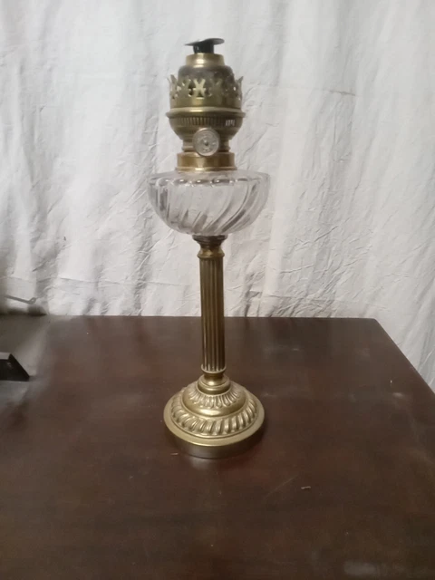 Lampe à Pétrole Colonne En Marbre - Pied Bronze Et Verre Taillé - Vintage