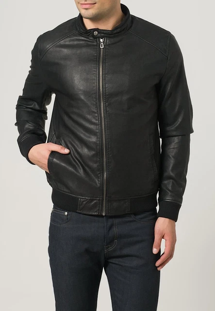 Black Leather Jacket Men Bomber Pure Lambskin Size XS S M L XL XXL Custom Made