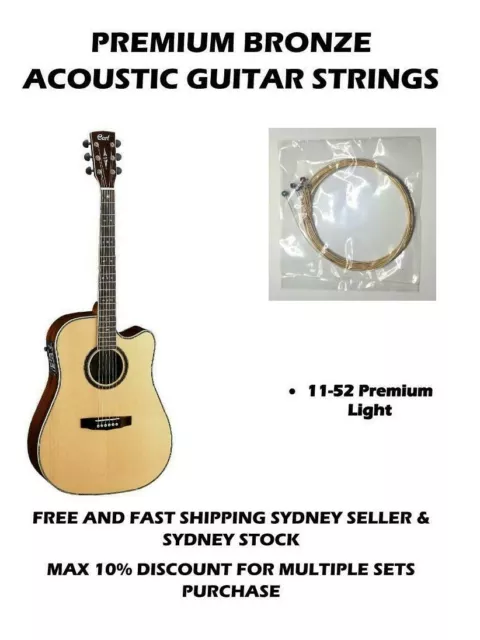 2 Sets Acoustic Guitar Strings 6 Strings Premium Universal 11-52 One Free Pick