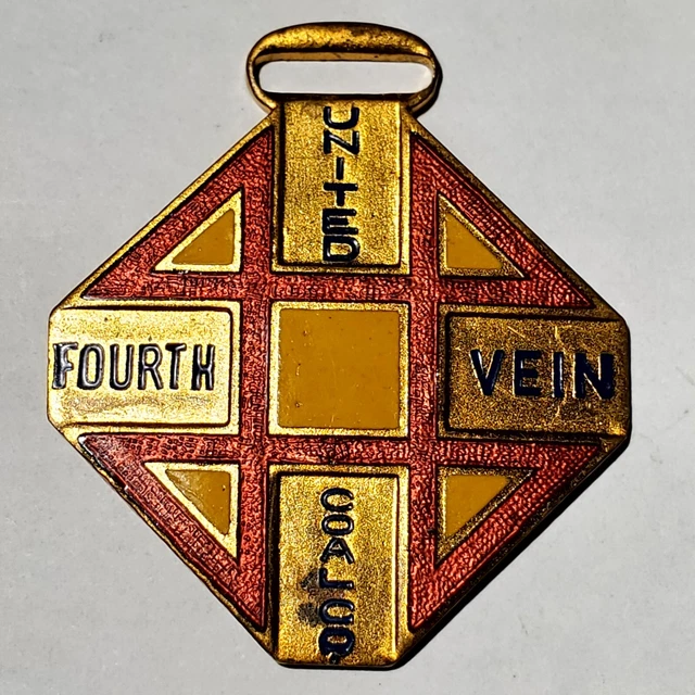 Antique United Coal Co. Fourth Vein Linton Indiana Enamel Watch Fob Mining Miner 2