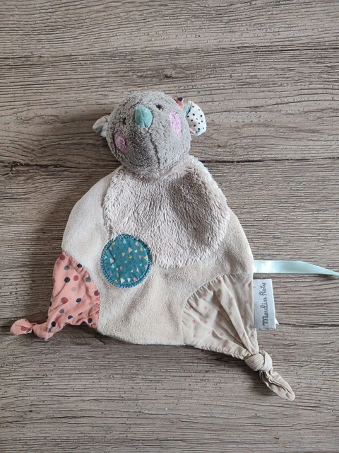 Doudou plat Souris beige rose vert rond Moulin Roty Les Jolis Trop Beaux